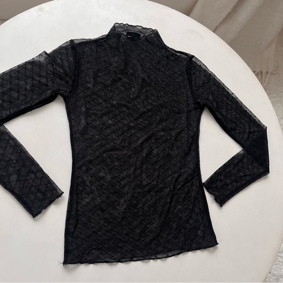 SOLD - Dynamite Sheer Mesh Black Mock Neck Long Sleeve Top Size XS - Picture 5 of 5